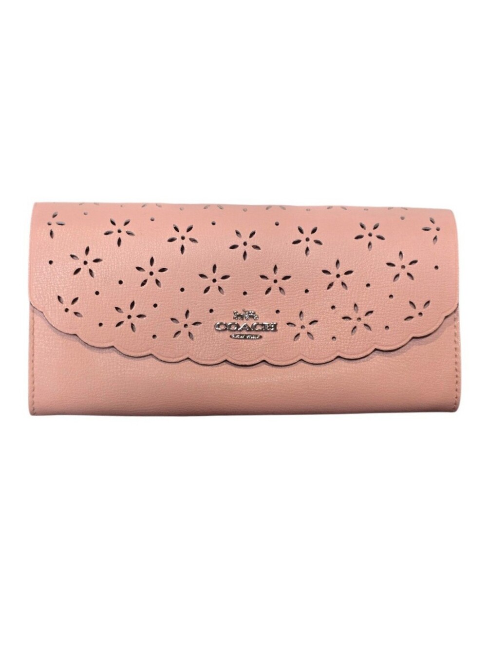 Coach Floral Perforated Pink Leather Slim Envelope Wallet